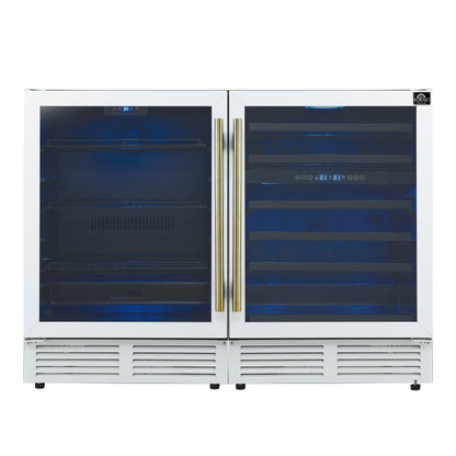 FORNO Gemello 48" Side-by-Side Wine and Beverage Cooler in White with Antique Brass Handles,  FWCDR6699-48WHT