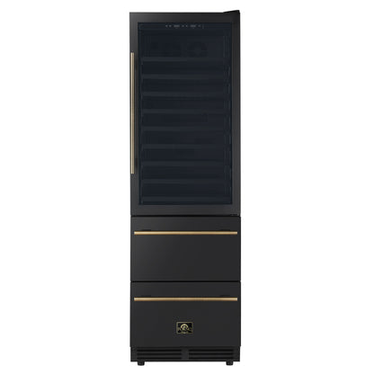 FORNO Azienda 24-Inch Dual Zone Wine Cooler 108-Bottle Black with Antique Brass Handles, FWCDR6628-24BLK