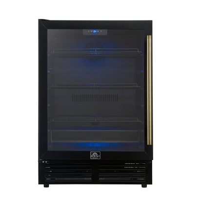 FORNO Frescolino 24" 188 Can Beverage Cooler with LED Lighting and Triple Glass Door in Black with Antique Brass Accents,  FWCDR6665-24BLK