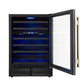 FORNO Bacchino 24" 51 Bottle 2 Zone Wine Cooler with LED Lighting and Triple Glass Door in Black with Antique Brass Accents, FWCDR6634-24KBLK