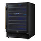 FORNO Bacchino 24" 51 Bottle 2 Zone Wine Cooler with LED Lighting and Triple Glass Door in Black with Antique Brass Accents, FWCDR6634-24KBLK