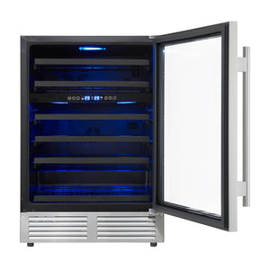 FORNO Bacchino 24" 51 Bottle 2 Zone Wine Cooler with LED Lighting and Triple Glass Door in Stainless Steel, FWCDR6634-24S