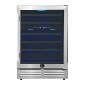 FORNO Bacchino 24" 51 Bottle 2 Zone Wine Cooler with LED Lighting and Triple Glass Door in Stainless Steel, FWCDR6634-24S