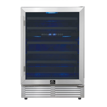 FORNO Bacchino 24" 51 Bottle 2 Zone Wine Cooler with LED Lighting and Triple Glass Door in Stainless Steel, FWCDR6634-24S