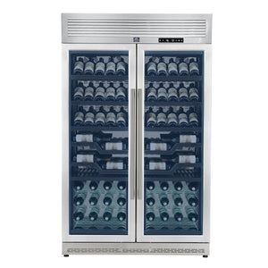 FORNO Abruzzo 48"  24 cu.ft. 102 Bottle Dual Zone Wine Cooler with Green Acrylic Holders and Black Shelves, FWCDR6610-48S