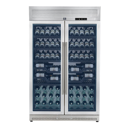 FORNO Abruzzo 48"  24 cu.ft. 102 Bottle Dual Zone Wine Cooler with Green Acrylic Holders and Black Shelves, FWCDR6610-48S