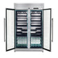 FORNO Abruzzo 48"  24 cu.ft. 102 Bottle Dual Zone Wine Cooler with Green Acrylic Holders and Black Shelves, FWCDR6610-48S