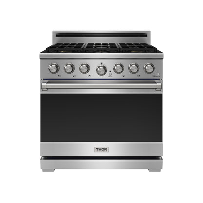 THOR Kitchen 36" 6 cu. ft. Professional Natural Gas Range with 6 Italian Brass Sealed Burners in Stainless Steel, XRG36E