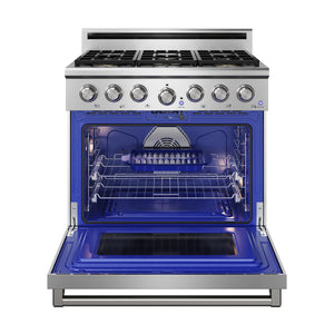 THOR Kitchen 36" 6 cu. ft. Professional Propane Gas Range with 6 Italian Brass Sealed Burners in Stainless Steel, XRG36ELP