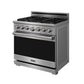 THOR Kitchen 36" 6 cu. ft. Professional Natural Gas Range with 6 Italian Brass Sealed Burners in Stainless Steel, XRG36E