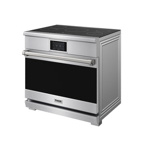 THOR Kitchen X Series 36" 6.0 cu. ft. Professional Smooth Glass Top Induction Range with Tilt Panel Touch Control, Self-Clean and Air Fry in Stainless Steel, XRI36E