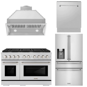 ZLINE Appliance Package - 48" Gas Range, Range Hood Insert, Refrigerator with Water and Ice Dispenser and Dishwasher, 4KPRW-SGRRHI48-DWV