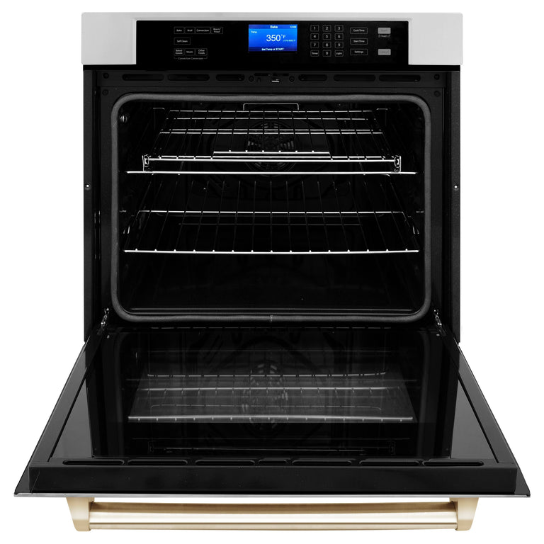 ZLINE Autograph Gold Package - 48" Rangetop, 48" Range Hood, Dishwasher, Refrigerator with External Water and Ice Dispenser, Microwave Oven, Wall Oven