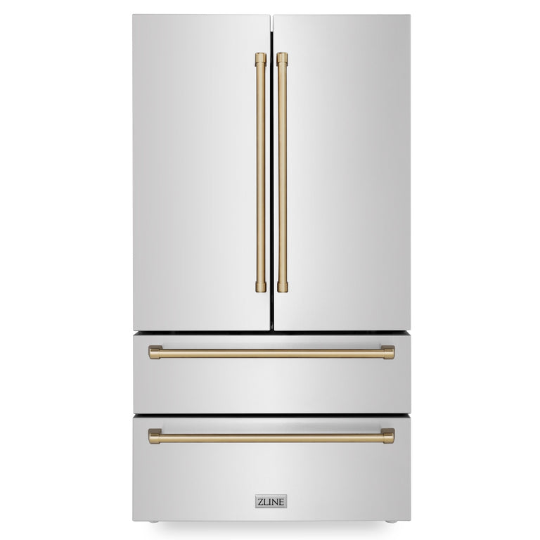 ZLINE Autograph Package - 48" Dual Fuel Range, Range Hood, Refrigerator, Microwave and Dishwasher in Stainless Steel with Bronze Accents