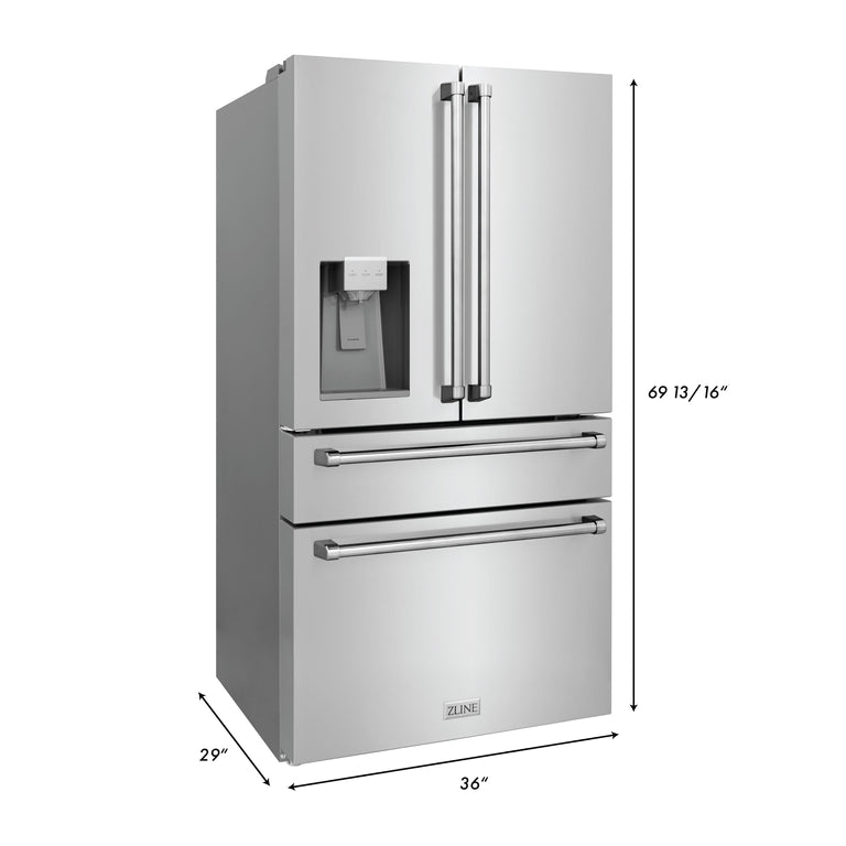 ZLINE Appliance Package - 48" Gas Range, Range Hood Insert, Refrigerator with Water and Ice Dispenser and Dishwasher, 4KPRW-SGRRHI48-DWV