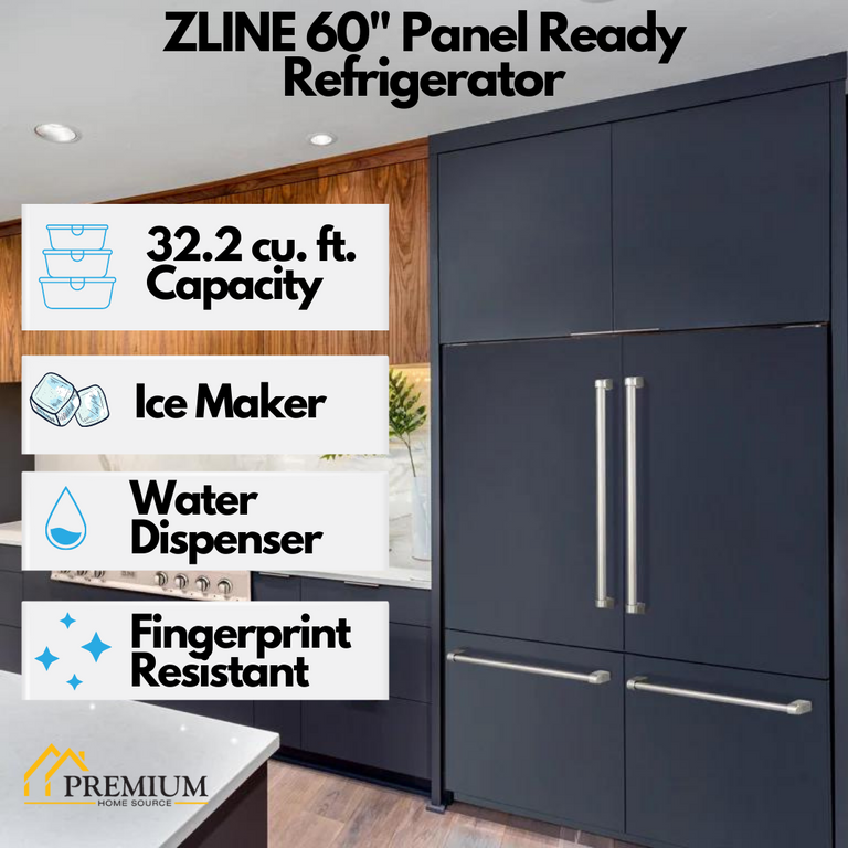 ZLINE 60 In. 32.2 cu. Ft. Panel Ready Built-In 4-Door French Door Refrigerator with Champagne Bronze Handles, RBIV-60-CB