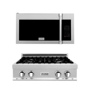 ZLINE Appliance Package - 30" Rangetop, Over The Range Convection Microwave With Traditional Handle In Satin Stainless Steel, 2KP-RTSOTR30