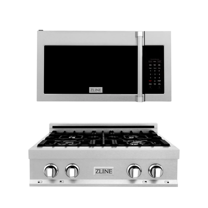 ZLINE Appliance Package - 30" Rangetop, Over The Range Convection Microwave With Traditional Handle In Satin Stainless Steel, 2KP-RTSOTR30
