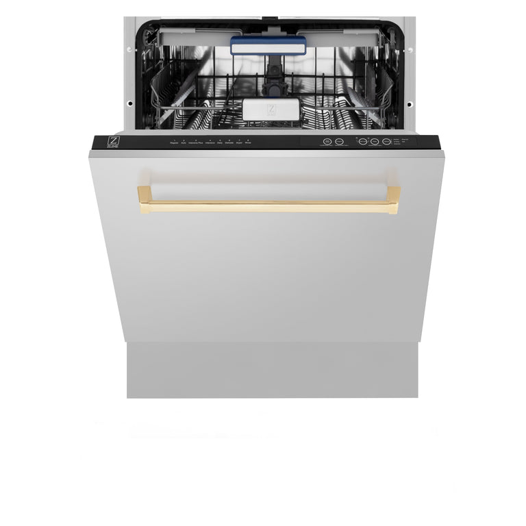 ZLINE Autograph Gold Package - 48" Rangetop, 48" Range Hood, Dishwasher, Built-In Refrigerator