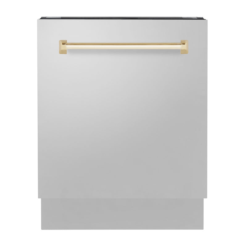 ZLINE Autograph Gold Package - 36" Rangetop, 36" Range Hood, Dishwasher, Refrigerator with External Water and Ice Dispenser, Microwave Oven
