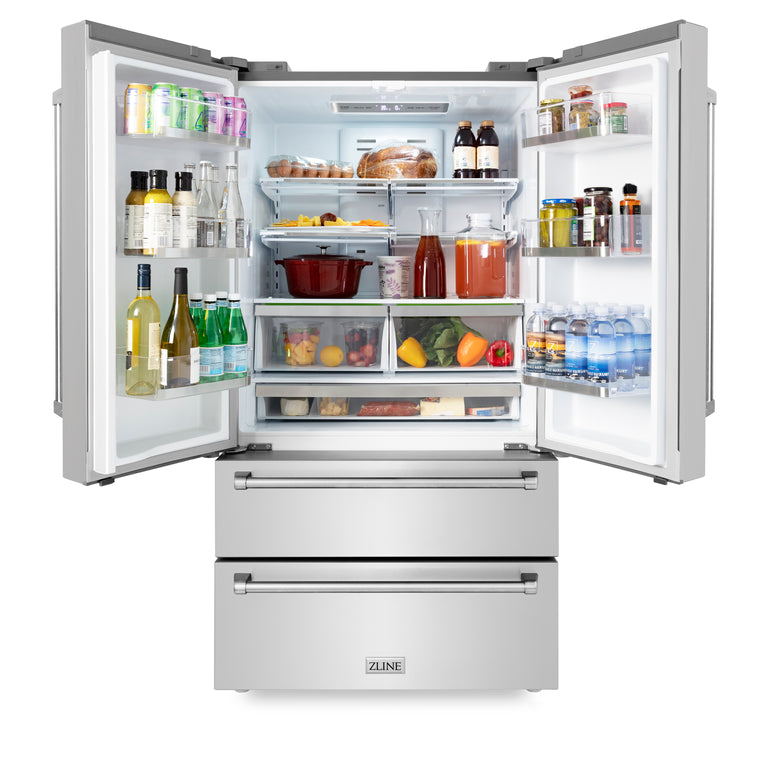 ZLINE Appliance Package - 36" Gas Range, 36" Range Hood, Microwave Drawer, 3 Rack Dishwasher, Refrigerator, 5KPR-SGRRH36-MWDWV