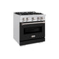ZLINE 30" 4.2 cu. ft. Classic Gas Range with 4 Burners in DuraSnow® Stainless Steel with Black Matte Door, CGRS-BLM-30