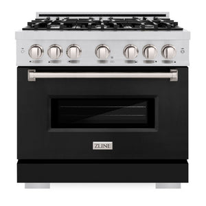 ZLINE 36" 5.2 cu. ft. Classic Gas Range with 6 Burners in Stainless Steel with Black Matte Door, CGR-BLM-36