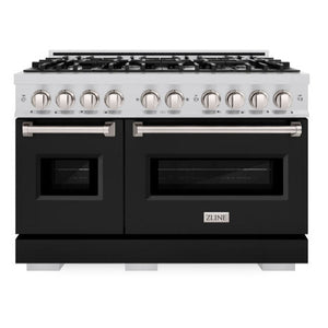 ZLINE 48" 6.7 cu. ft. Classic Double Oven Gas Range with 8 Burners in Stainless Steel with Black Matte Doors, CGR-BLM-48