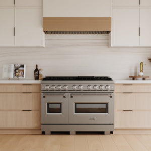 ZLINE 48" 6.7 cu. ft. Classic Double Oven Gas Range with 8 Burners in Stainless Steel with Black Matte Doors, CGR-BLM-48
