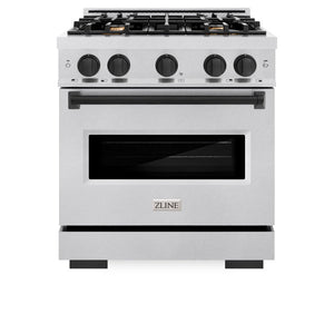 ZLINE Autograph 30" 4.2 cu. ft. Classic Gas Range with 4 Burners in DuraSnow® Stainless Steel and Matte Black Accents, CGRSZ-30-MB