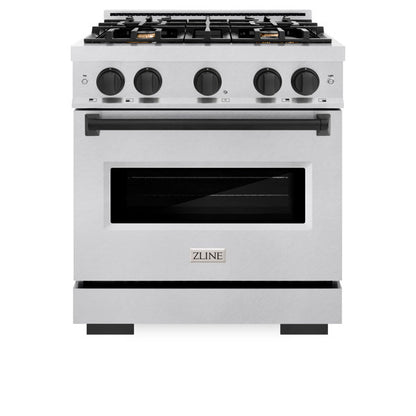 ZLINE Autograph 30" 4.2 cu. ft. Classic Gas Range with 4 Burners in DuraSnow® Stainless Steel and Matte Black Accents, CGRSZ-30-MB