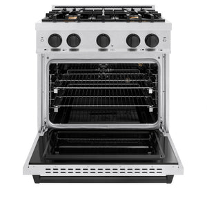 ZLINE Autograph 30" 4.2 cu. ft. Classic Gas Range with 4 Burners in DuraSnow® Stainless Steel and Matte Black Accents, CGRSZ-30-MB