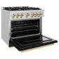 ZLINE Autograph 36" 5.2 cu. ft. Classic Dual Fuel Range with 6 Burners in Stainless Steel with Black Matte Door and Polished Gold Accents, CDRZ-BLM-36-G