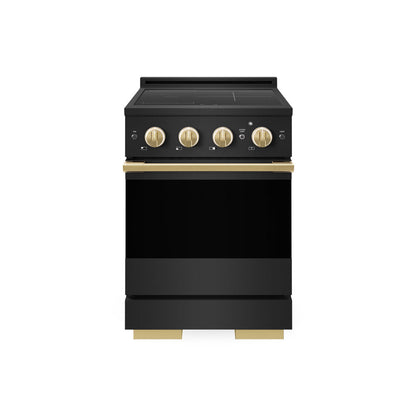 ZLINE Autograph Edition 24 in. 3.2 cu. ft. Marino Induction Range with 3 Element Cooktop and Electric Convection Oven in Black Stainless Steel with Polished Gold Accents (MINRBZ-24-G)