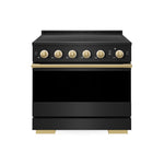 ZLINE Autograph Edition 36 in. 5.2 cu. ft. Marino Induction Range with 5 Element Cooktop and Electric Convection Oven in Black Stainless Steel with Polished Gold Accents (MINRBZ-36-G)
