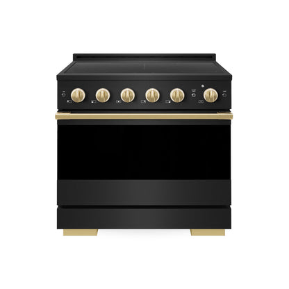 ZLINE Autograph Edition 36 in. 5.2 cu. ft. Marino Induction Range with 5 Element Cooktop and Electric Convection Oven in Black Stainless Steel with Polished Gold Accents (MINRBZ-36-G)