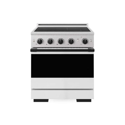 ZLINE Autograph Edition 30 in. 4.2 cu. ft. Marino Induction Range with 4 Element Cooktop and Electric Convection Oven in Satin Stainless Steel with White Matte Door and Matte Black Accents (MINRSZ-WM-30-MB)