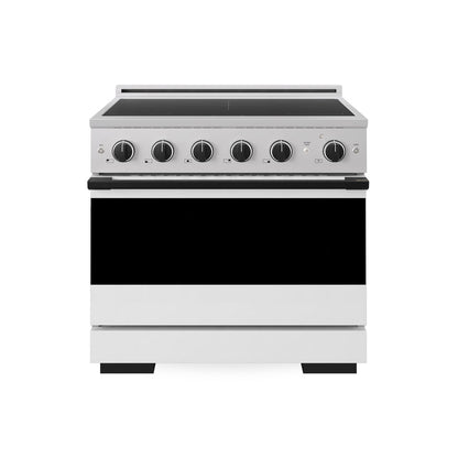 ZLINE Autograph Edition 36 in. 5.2 cu. ft. Marino Induction Range with 5 Element Cooktop and Electric Convection Oven in Stainless Steel with White Matte Door and Matte Black Accents (MINRZ-WM-36-MB)