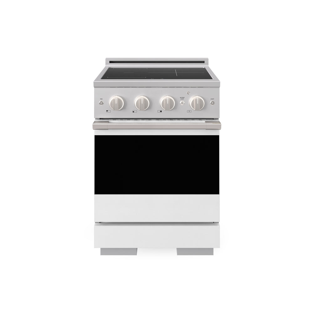 ZLINE 24 in. 3.2 cu. ft. Marino Induction Range with 3 Element Cooktop and Electric Convection Oven in Stainless Steel with White Matte Door, MINR-WM-24 - Front Hero View