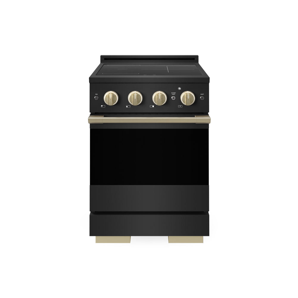 ZLINE Autograph 24 in. 3.2 cu. ft. Marino Induction Range with 3 Element Cooktop and Electric Convection Oven in Black Stainless Steel with Champagne Bronze Accents, MINRBZ-24-CB - Front Hero View
