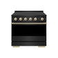 ZLINE Autograph 36 in. 5.2 cu. ft. Marino Induction Range with 5 Element Cooktop and Electric Convection Oven in Black Stainless Steel with Champagne Bronze Accents, MINRBZ-36-CB - Front Hero View