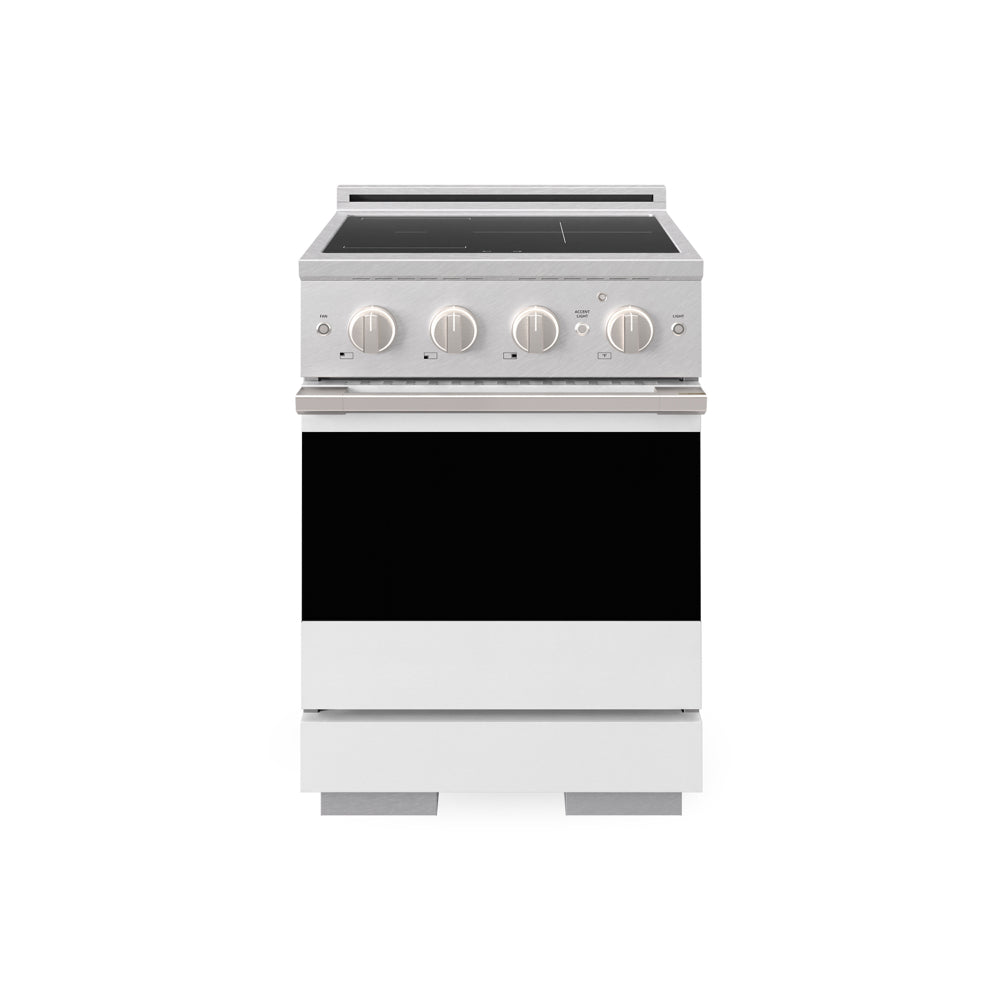 ZLINE 24 in. 3.2 cu. ft. Marino Induction Range with 3 Element Cooktop and Electric Convection Oven in Satin Stainless Steel with White Matte Door, MINRS-WM-24 - Front Hero View
