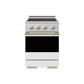 ZLINE Autograph 24 in. 3.2 cu. ft. Marino Induction Range with 3 Element Cooktop and Electric Convection Oven in Satin Stainless Steel with White Matte Door and Champagne Bronze Accents, MINRSZ-WM-24-CB - Front Hero View