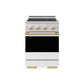 ZLINE Autograph 24 in. 3.2 cu. ft. Marino Induction Range with 3 Element Cooktop and Electric Convection Oven in Satin Stainless Steel with White Matte Door and Polished Gold Accents, MINRSZ-WM-24-G - Front Hero View
