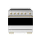 ZLINE Autograph 36 in. 5.2 cu. ft. Marino Induction Range with 5 Element Cooktop and Electric Convection Oven in Satin Stainless Steel with White Matte Door and Champagne Bronze Accents, MINRSZ-WM-36-CB - Front Hero View
