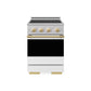 ZLINE Autograph 24 in. 3.2 cu. ft. Marino Induction Range with 3 Element Cooktop and Electric Convection Oven in Stainless Steel with White Matte Door and Polished Gold Accents, MINRZ-WM-24-G - Front Hero View