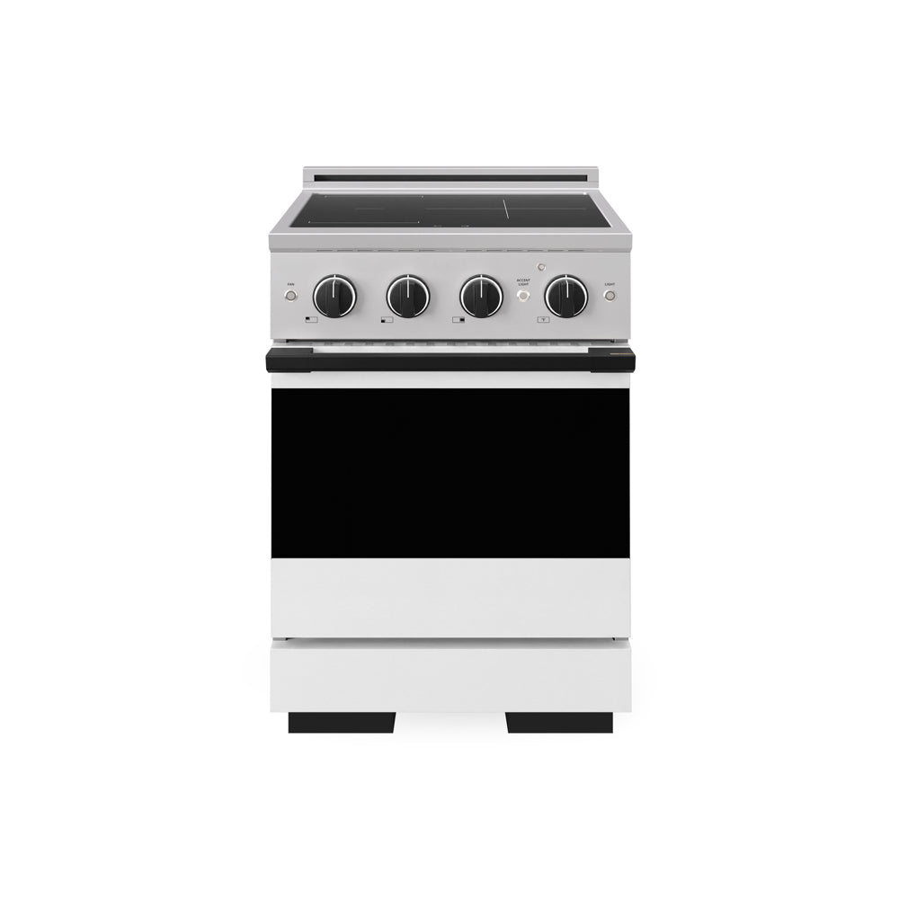 ZLINE Autograph 24 in. 3.2 cu. ft. Marino Induction Range with 3 Element Cooktop and Electric Convection Oven in Stainless Steel with White Matte Door and Matte Black Accents, MINRZ-WM-24-MB - Front Hero View