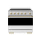 ZLINE Autograph 36 in. 5.2 cu. ft. Marino Induction Range with 5 Element Cooktop and Electric Convection Oven in Stainless Steel with White Matte Door and Champagne Bronze Accents, MINRZ-WM-36-CB - Front Hero View