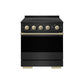 ZLINE Autograph 30 in. 4.2 cu. ft. Marino Induction Range with 4 Element Cooktop and Electric Convection Oven in Black Stainless Steel with Champagne Bronze Accents, MINRBZ-30-CB - Front Hero View