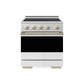 ZLINE Autograph 30 in. 4.2 cu. ft. Marino Induction Range with 4 Element Cooktop and Electric Convection Oven in Satin Stainless Steel with White Matte Door and Champagne Bronze Accents, MINRSZ-WM-30-CB - Front Hero View